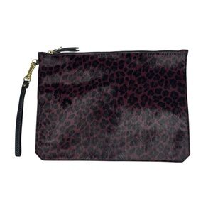 Etienne Aigner Eva Pony Hair Leopard Print Wristlet Clutch Handbag Bag Leather